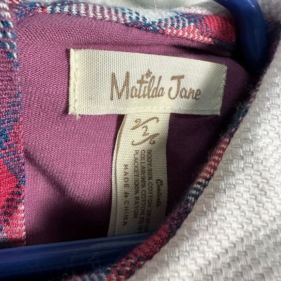 Matilda Jane Girls Size 2 Friends Forever Katherine Collar Top Puple Polo Plaid - Picture 2 of 3